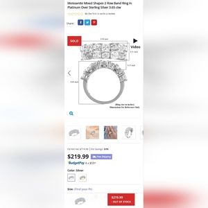 Size 8 Moissanite Mixed Shapes 2 Row Band Ring in Platinum Over Sterling Silver